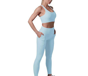 Ensemble de yoga pour femmes Active Fitness en gros – Tenue de sport sans couture 2 pièces personnalisée avec leggings à motif uni - Product Image 6