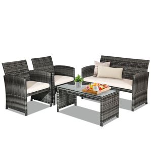 Conjunto de Sillón y Silla de Ratán para Patio con Mesa de Vidrio - Muebles de Jardín, Balcón, Patio Trasero - Incluye Cojines y Fácil Montaje - Product Image 4