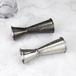 Vaso Medidor de Cocteles de Acero Inoxidable SS304 de 1+2 oz con Grabado Floral, Estilo Japonés, Doble Extremo, Marcado Láser, para Bartender - Product Image 2