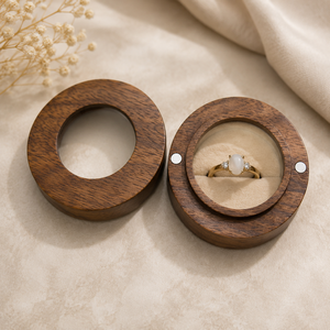 WEWOOD Wooden <b>Ring</b> <b>Box</b> Round Lid Elegant Jewelry Storage Case with Velvet Insert for <b>Rings</b> - Product Image 3