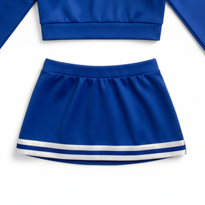 2026 Factory Price Blue Cheerleading Uniform Set Long Sleeve <b>Crop</b> <b>Top</b> With Skirt For Teenagers In Stock Practice Wear OEM ODM - Product Image 5