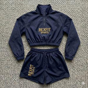 ชุดเซ็ตเสื้อแจ็คเก็ตและกางเกงขาสั้นไนลอน Rexfit Sports Custom Logo สำหรับผู้ชาย ดีไซน์ใหม่ปี 2026 น้ำหนักเบา เหมาะสำหรับการฝึกซ้อมกีฬา - Product Image 6