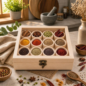 Handcrafted <b>Wooden</b> Spice <b>Box</b> with 12 Compartments Glass Lid Kitchen Masala Dabba Spice Storage Organizer <b>Wooden</b> Masala Dani - Product Image 4