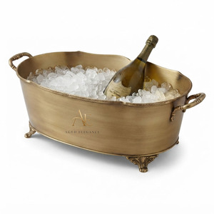 Antique Bronze Brushed Oval Beverage Tub With Ornate Feet Cast Handles Elegant Wedding Banquet Party For Wedding Drinks - Product Image 1
