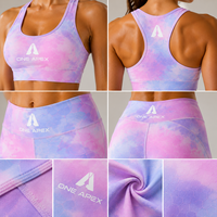 Ensemble de yoga tie-dye pour femmes : soutien-gorge de sport et leggings taille haute – Tenue de fitness et d'entraînement personnalisable avec logo