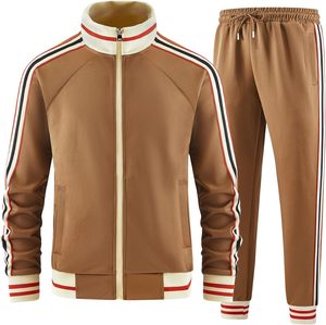 Conjunto Deportivo Unisex Marrón de Manga Larga, Color Sólido, Cuello Camisero, Cintura Elástica, Ropa Casual para Adultos, Estilo Otoñal - Product Image 1