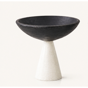 Bol sur piédestal en marbre blanc de luxe avec base conique noire, bol décoratif géométrique pour la maison, l'hôtel, le comptoir, la table, vente en gros - Product Image 3