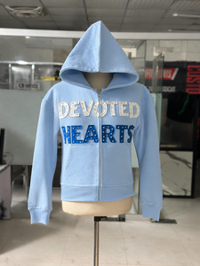 Sudadera con capucha rosa bebé personalizada con cremallera completa, parche de letras 3D, estilo urbano de alta calidad, marca privada - Product Image 3
