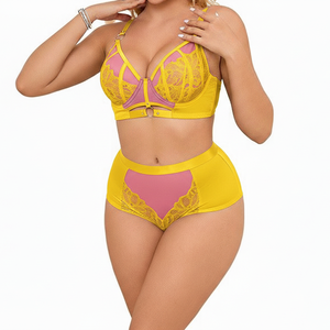 Nouvel ensemble de lingerie sexy pour femme, couleur unie, dentelle large, décolleté en V profond, découpes, trois pièces - Product Image 6