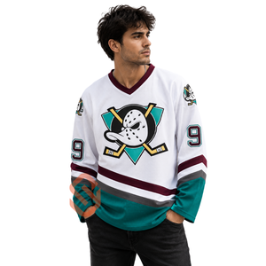 Maillot de hockey sur glace rétro personnalisé blanc et turquoise, uniforme de hockey par sublimation avec blocs de couleur, nom et numéro personnalisés, style vintage pour homme - Product Image 1