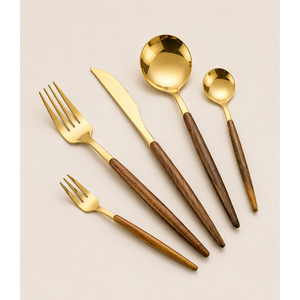 Luxury Gold Cutlery Set Wholesale Premium Stainless Steel <b>Flatware</b> with Wood Handle Silverware for Hotels and Restaurants - Product Image 3