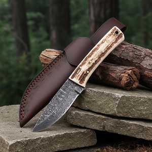 Cuchillo utilitario de acero de Damasco con hoja de punta curva, mango de madera, funda de cuero, 6.7 pulgadas de longitud total, grado DIY, punta afilada - Product Image 6