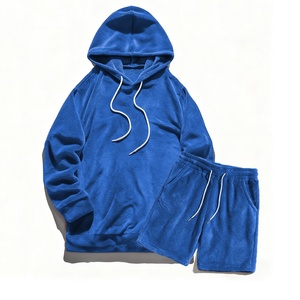 High quality Men's Sherpa <b>Wool</b> Sweat Hoodie and Shorts Set Stylish Two Piece Outfit Perfect For Men's Hoodie and Shorts Set - Product Image 3