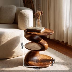Solid Wood Spiral End <b>Table</b> Handcrafted Sculptural Round Accent Nightstand Natural Wooden Side <b>Table</b> <b>Stools</b> Ottomans - Product Image 3