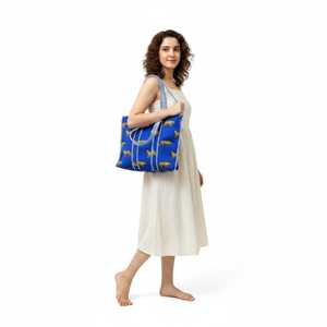 Quilted Leopard Print Canvas Tote <b>Bag</b> Striped Handle Open Shopping <b>Travel</b> Shoulder <b>Handbag</b> - Product Image 5