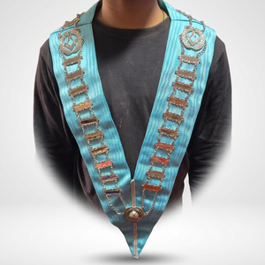 Colliers de Maîtres Vénérables de Craft Lodge, Bijou de Col Maçonnique, Ruban Bleu Clair, Métal Plaqué Or, Badge en Strass, Régalia - Product Image 1