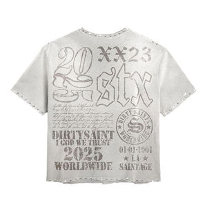 เสื้อยืดผู้ชายลายกราฟิกสไตล์วินเทจ ตกแต่งด้วยคริสตัลและหมุดโลหะ ผ้าคอตตอนหนา แขนสั้น ผลิตจากโรงงาน - Product Image 2