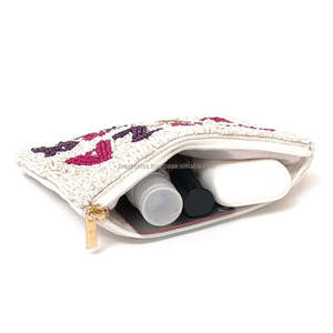 Porte-monnaie perlé pour amateurs de pizza, blanc, avec cœur doré, mini portefeuille zippé, cadeau pour gourmands, accessoire de boutique en gros - Product Image 2