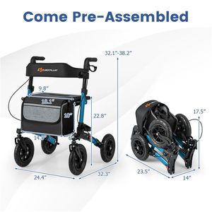 Deambulatore Pieghevole Regolabile in Altezza, Capacità 139 kg, Ruote da 9 Pollici per Tutti i Terreni, 7 Livelli di Altezza (81,5 "-92,1"), Sedile Largo, Telaio in Alluminio - Product Image 4