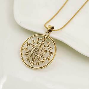 จี้รูปเรขาคณิตศรี Yantra ชุบทองจี้เสน่ห์ unisex เครื่องประดับทางศาสนาสร้อยคอโลหะผสม - Product Image 4