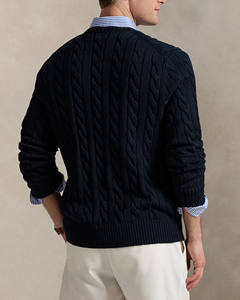 Pull en tricot bleu personnalisé pour homme avec chemise rayée superposée pour un style décontracté chic - Product Image 5
