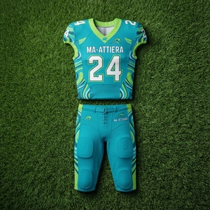 Custom Teal Lime American Football Uniform <b>Padded</b> Jersey <b>Pants</b> Set Team Sports Apparel - Product Image 5