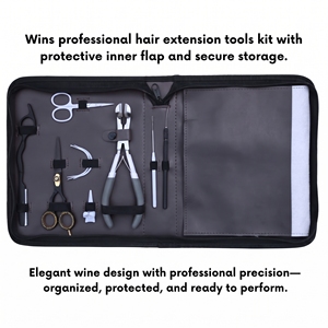 Kit d'outils professionnels pour extensions capillaires : Pince à micro-anneaux, Pince à bandes adhésives, Outil à boucle, Ciseaux à bandes, Aiguille - Product Image 3