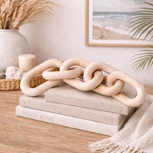 Escultura de Cadena de Eslabones de Madera Tallada a Mano con Diseño Rústico, Decoración Moderna y Abstracta para Mesa - Product Image 3