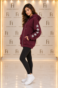 Sweat à capuche zippé surdimensionné en polaire pour femme, avec étoiles en strass et manches personnalisées en cristaux, style streetwear Y2K - Product Image 2
