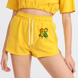 Shorts de Cintura Alta Amarillos de Punto, 100% Algodón, Resistentes al Viento, de Secado Rápido, con Cordón Ajustable, Cintura Elástica, Bolsillos Laterales, Casuales, para Mujer - Product Image 2