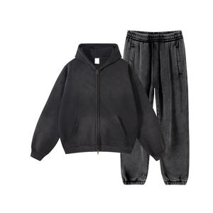 Wholesale Men's Hooded Tracksuit Full <b>Zip</b> <b>Sweatshirt</b> and Pant Set Casual Solid Color Breathable Cotton Fleece Fabric Winter Wear - Product Image 3