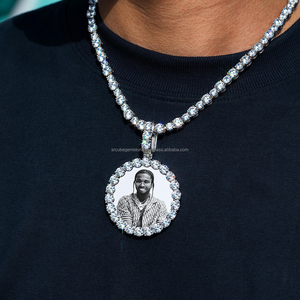 Pendentif photo personnalisé cadre rond en argent 925 certifié IGI qualité Moissanite mémoire photos pendentif - Product Image 6