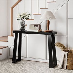 43\" <b>Space</b>-<b>Saving</b> Entryway Console <b>Table</b> Black Solid Rubber Wood for Small Hallways - Product Image 6