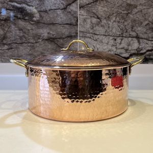 Casserole en cuivre faite à la main avec couvercle, casserole en cuivre robuste avec poignées en laiton pour la cuisine à domicile et en restaurant - Product Image 3