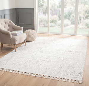 Tapis d'appoint en coton recyclé chiné naturel pour chambre à coucher, style bio moderne Wabi Sabi et scandinave - Product Image 5