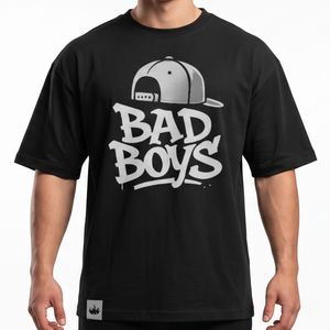 T-shirt da uomo a maniche corte stampata Bad Boys, nera, girocollo, stile streetwear, vestibilità regular, in jersey di cotone, per attività all'aperto - Product Image 1
