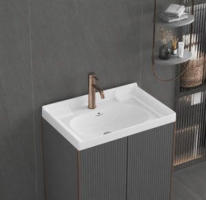 Vasque de salle de bain murale carrée en céramique, moderne, écologique, facile à nettoyer, avec support de robinet monotrou, design minimaliste - Product Image 6