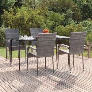 Ensemble de salle à manger pour jardin en rotin PE gris avec acier thermolaqué et verre trempé, élégant et durable - Product Image 1