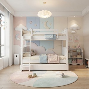 Lit superposé moderne blanc double avec plateforme, tiroir de rangement et échelle, construction en bois massif pour mobilier de chambre - Product Image 4