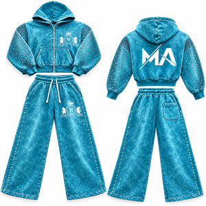Ensemble de survêtement Mudassar à capuche avec fermeture éclair, longueur intégrale, strass, 450 GSM, 100% coton, vêtements décontractés pour adultes, style hiver - Product Image 4