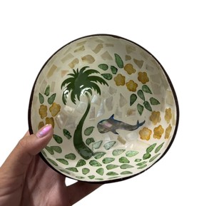 Bol en noix de coco bleu floral en nacre, fait main, avec incrustation artistique de coquillages, pour la cuisine - Product Image 4