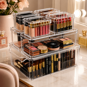 Transparent Makeup Organizer Containers for Lipsticks, Foundations, Brushes, Palettes & <b>Vanity</b> Organization - Product Image 1