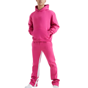 Ensemble de survêtement rose à capuche pour homme, couleur unie, décontracté, sweat-shirt à manches longues et pantalon, coupe ample, respirant, en coton, pour l'automne - Product Image 4