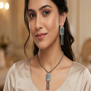 DIVYORO Women's Classic Adjustable Length Heritage Lattice Pendant Necklace Set with Hanging <b>Chains</b> - Product Image 4