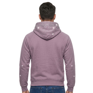 เสื้อฮู้ดดี้ประดับเพชรสำหรับผู้ชาย ผ้าฝ้ายฟลีซ แขนเสื้อแบบแร็กแลน สตรีทแวร์  โลโก้สั่งทำได้  ตกแต่งด้วยประกายวิบวับ  เสื้อผ้าลำลอง ขายส่ง รับผลิตแบบ OEM - Product Image 3