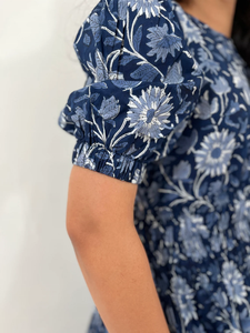 Robe longue décontractée en coton indien, imprimée à la main, à manches courtes, brodée de fleurs, pour femme, cadeau pour elle - Product Image 3