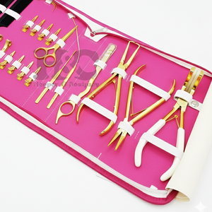 Nuevas llegadas: Kit profesional de pinzas de acero inoxidable para extensiones de cabello con clips, agujas en forma de C y microperlas para uso comercial. - Product Image 2