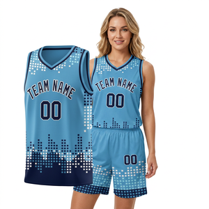 Custom Sublimated Basketball Jersey Set <b>Light</b> Blue V-Neck Sleeveless Moisture Wicking Polyester Unisex Adult Team <b>Name</b> Print - Product Image 2