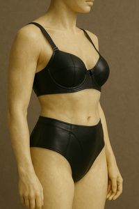 Women's Black Faux Leather Underwire Bra and High Waist Panty Set with <b>Adjustable</b> <b>Strap</b> Full Cup Push Up Lingerie Two Piece - Product Image 2