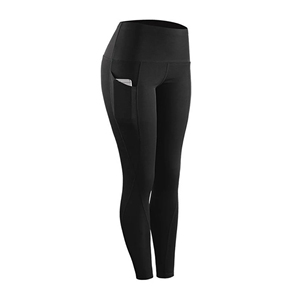 High Waist Black <b>Leggings</b> <b>With</b> <b>Pockets</b> Full Length Seamless Knitted Sporty Style Stretch Breathable Comfortable Quick Dry - Product Image 1